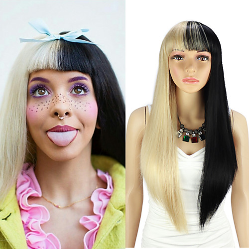 

Straight Synthetic Wigs with Bang Black and Gold Color Cosplay Heat Resisant Fiber Women's Wig
