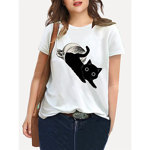 

Women's Plus Size Print Cat Graphic Animal T shirt Large Size Crewneck Short Sleeve Basic Tops XL XXL 3XL White Big Size