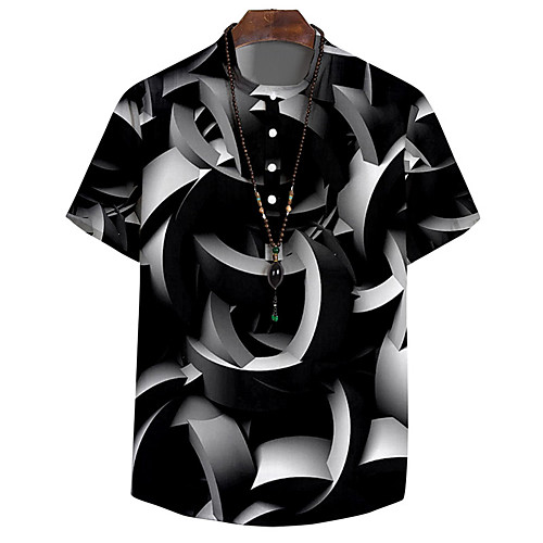 

Men's Shirt 3D Print Geometry Button-Down 3D Print Short Sleeve Daily Tops Casual Fashion Streetwear Black