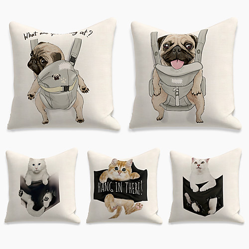 

Cushion Cover 5PCS Linen Soft Decorative Square Throw Pillow Cover Cushion Case Pillowcase for Sofa Bedroom 45 x 45 cm (18 x 18 Inch) Superior Quality Mashine Washable Cat Dog Animal
