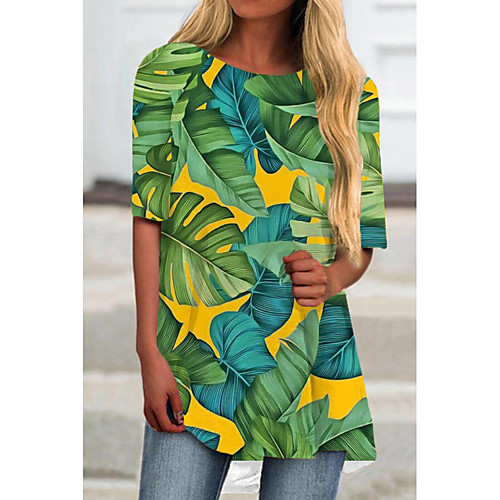 

Women's T Shirt Dress Tee Dress Short Mini Dress Green Light Blue Half Sleeve Floral Color Block Print Spring Summer Round Neck Casual 2021 S M L XL XXL 3XL