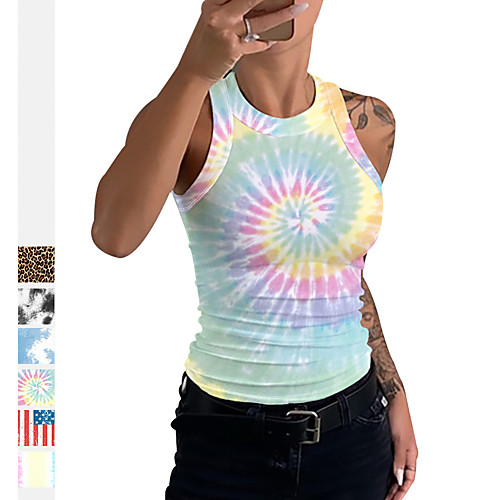 

Women's Sleeveless Running Tank Top Vest / Gilet Tee Tshirt Top Athletic Breathable Quick Dry Moisture Wicking Gym Workout Running Active Training Jogging Exercise Sportswear Tie Dye RedBlue Red