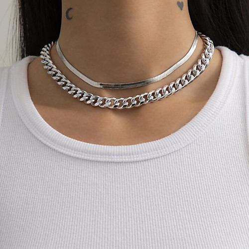 

Choker Necklace Chain Necklace Torque Women's Geometrical Artistic Simple Fashion Vintage Trendy Gold Silver 40,45 cm Necklace Jewelry 2pcs for Street Daily Holiday Club Festival Geometric Rectangle