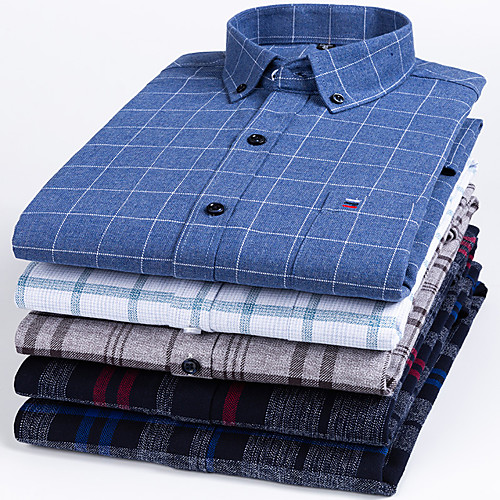 

Men's Shirt Plaid Button-Down Long Sleeve Casual Tops Cotton Business Simple A B C