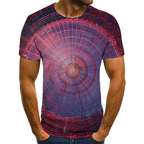 

Men's T shirt 3D Print Geometric 3D Print Print Short Sleeve Casual Tops Casual Fashion Wine