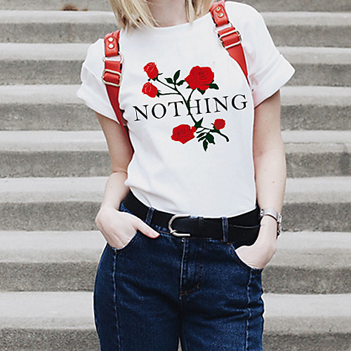 

Women's Tee / T-shirt Pure Color Crew Neck Spandex Flower Letter Printed Sport Athleisure T Shirt Top Short Sleeves Breathable Soft Comfortable Everyday Use Street Casual Daily Outdoor