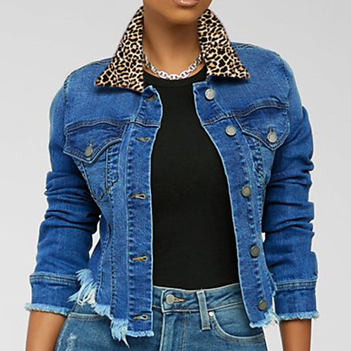 

Women's Color Block Patchwork Streetwear Spring & Fall Jacket Regular Daily Long Sleeve Cotton Coat Tops Light Blue