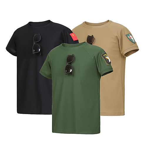 

Men's Hunting T-shirt Military Tactical Shirt Short Sleeve Outdoor Summer Breathable Quick Dry Fast Dry Breathability Solid Colored Top Polyester Hunting Fishing Exercise & Fitness Army green round