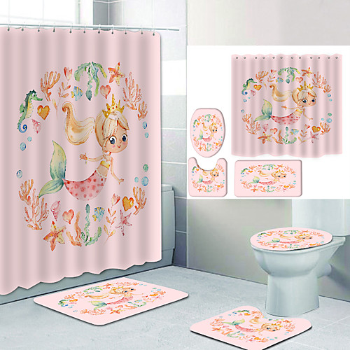 

Bathroom Shower Curtain & Mat Set Modern Polyester New Design