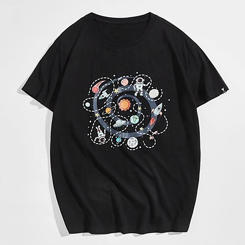 

Men's Unisex Tees T shirt Hot Stamping Graphic Prints Astronaut Plus Size Print Short Sleeve Casual Tops 100% Cotton Basic Designer Big and Tall Black