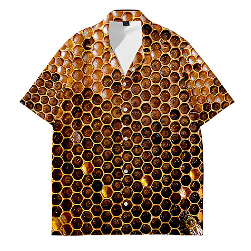 

Men's Shirt 3D Print Honeycomb Button-Down 3D Print Short Sleeve Daily Tops Casual Fashion Yellow