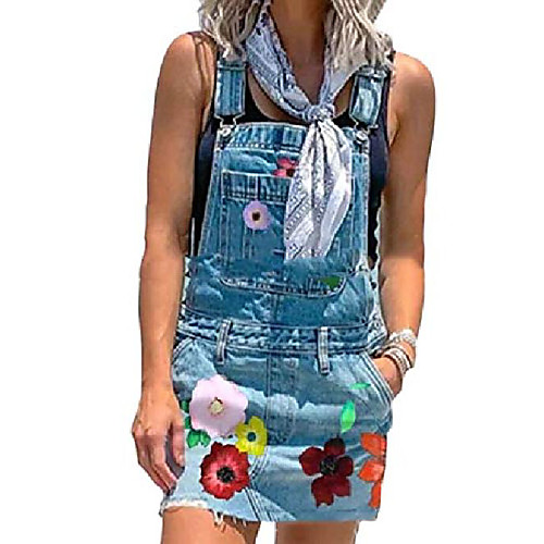 

jianglan women's jean overalls dress adjustable shoulder straps mini denim dress blue m