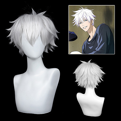 

Cosplay Cosplay Cosplay Wigs Unisex Slicked-Back 35 inch Heat Resistant Fiber Water Wave White Adults' Anime Wig