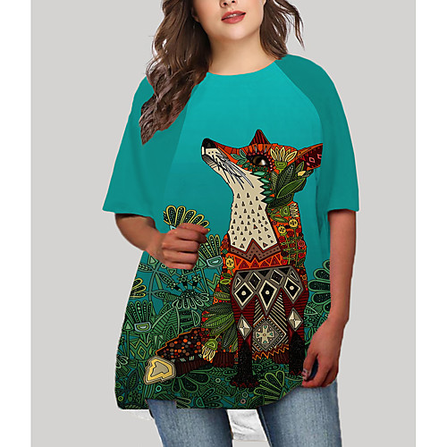 

Women's Plus Size Dresses T Shirt Dress Tee Dress Short Mini Dress Half Sleeve Cat Graphic Animal Print Casual Fall Blue XL XXL 3XL 4XL 5XL / Holiday