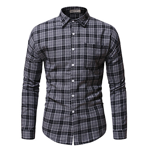 

Men's Shirt non-printing Plaid Long Sleeve Casual Tops Gray