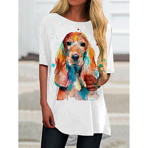 

Women's T Shirt Dress Tee Dress Short Mini Dress Blue Green Half Sleeve Color Block Animal Print Spring Summer Round Neck Casual 2021 S M L XL XXL 3XL