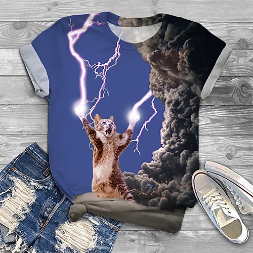 

Women's Plus Size Print Cat Graphic Animal T shirt Large Size Crewneck Short Sleeve Tops XL XXL 3XL Purple Big Size