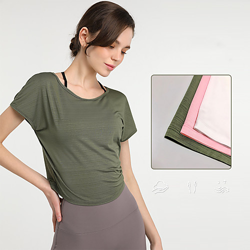 

Women's Crew Neck Yoga Top Solid Color White Pink Green Spandex Yoga Fitness Gym Workout Tee Tshirt Short Sleeve Sport Activewear Breathable Quick Dry Comfortable Stretchy Loose