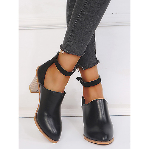 

Women's Heels Chunky Heel Round Toe PU Synthetics Black