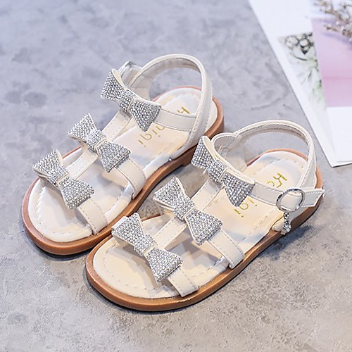 

Girls' Sandals Princess Shoes PU Little Kids(4-7ys) Big Kids(7years ) Daily Walking Shoes Rhinestone Bowknot White Black Summer / Square Toe
