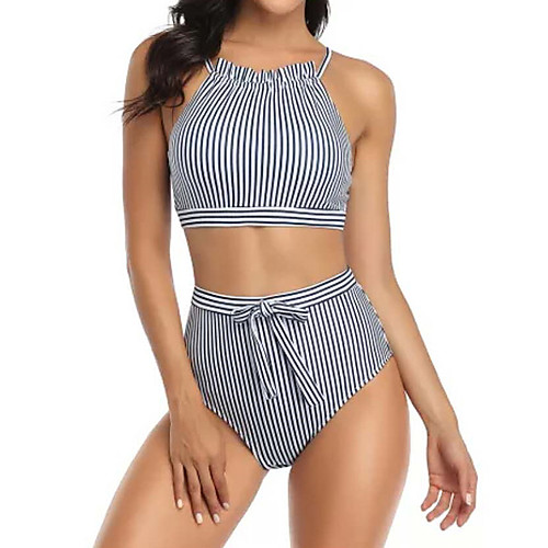 

Women's Tankini Swimwear Breathable Quick Dry Sleeveless 2 Piece - Swimming Surfing Water Sports Stripes Summer