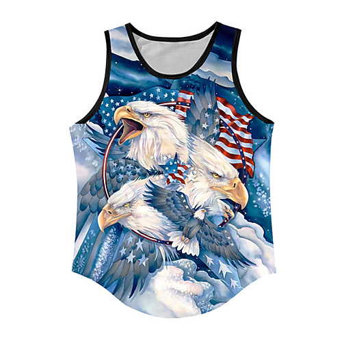 

Men's Tank Top Undershirt 3D Print Graphic Prints Eagle Flag Print Sleeveless Daily Tops Casual Designer Big and Tall Blue