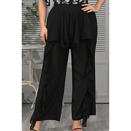 

Women's Plus Size Ruffle Solid Color Casual Full Length Chinos Black