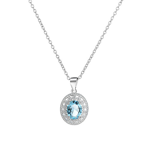 

sterling silver blue topaz white topaz oval halo necklace