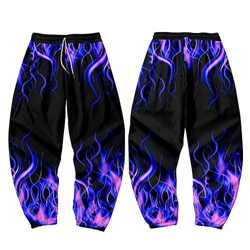 

Men's Casual / Sporty Athleisure Daily Sports Jogger Pants Sweatpants Pants Flame Full Length Elastic Waist 3D Print Black
