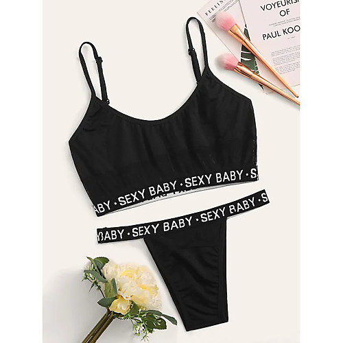 

Women's Layered Hole Matching Bralettes Suits Nightwear Solid Colored Bra Black XS S M