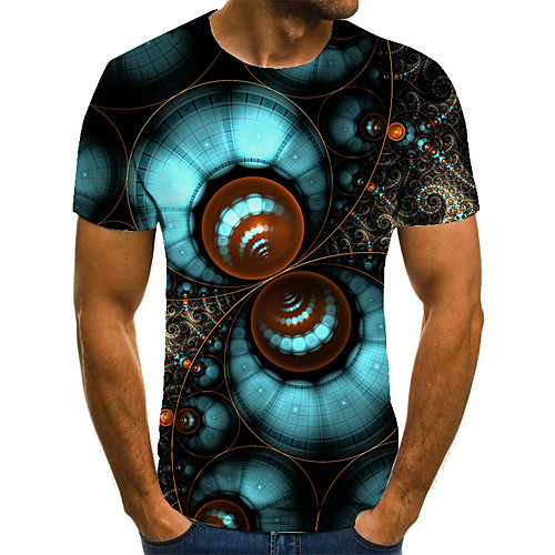 

Men's T shirt 3D Print Geometric 3D Print Print Short Sleeve Casual Tops Casual Fashion Blue