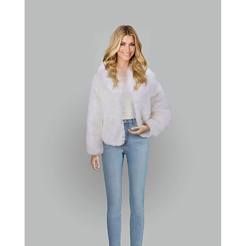 

Women's Solid Colored Basic Faux Fur Coat Short Daily Long Sleeve Faux Fur Coat Tops White