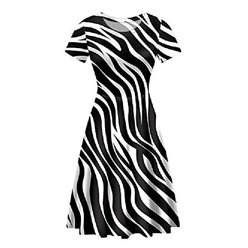 

afpanqz retro dresses 3d novelty zebra skin scoop neck short-sleeves elegant flared swing dress for women vintage dress a-line black white holiday travel pajama xxl