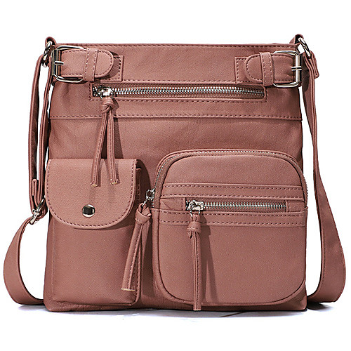 

Women's Bags PU Leather Crossbody Bag Tassel Zipper Solid Color Daily Going out 2021 MessengerBag Wine Black Blue Red