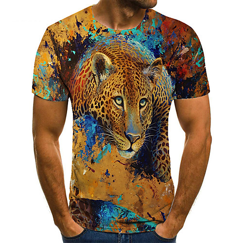 

Men's T shirt 3D Print Animal 3D Print Print Short Sleeve Casual Tops Casual Fashion Light Yellow