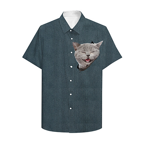 

Men's Shirt 3D Print Cat Graphic Prints Animal Print Short Sleeve Daily Tops Casual Designer Dark Gray