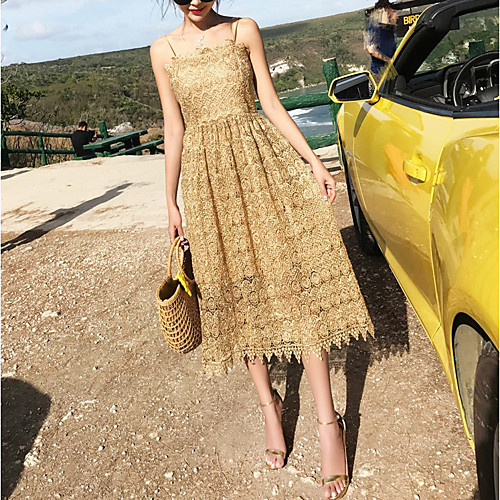 

A-Line Beautiful Back Maxi Holiday Cocktail Party Dress Spaghetti Strap Sleeveless Tea Length Lace Sequined with Sequin Embroidery 2021