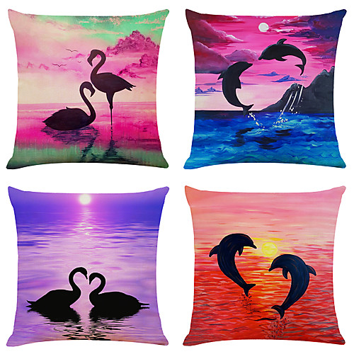 

4 pcs Linen Pillow Cover, 3D Simple Classic Square Zipper Traditional Classic