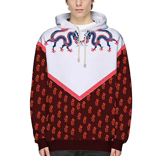 

Men's Pullover Hoodie Sweatshirt Dragon Graphic 3D Print Daily Holiday 3D Print 3D Print Hoodies Sweatshirts Wine Red