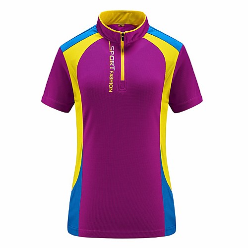 

Men's Hiking Tee shirt Short Sleeve Stand Collar Tee Tshirt Outdoor Breathable Quick Dry Stretchy Anti-tear Spring Summer POLY Patchwork Violet Jacinth Gray Green Fishing Climbing Beach / Women's