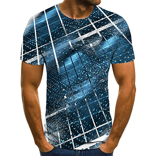 

Men's T shirt 3D Print Geometric 3D Print Print Short Sleeve Casual Tops Casual Fashion Blue