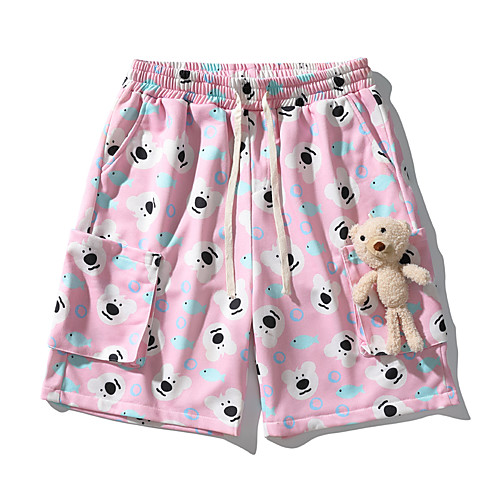 

Men's Cartoon Casual / Sporty Daily Holiday Shorts Pants Bear Short Drawstring Pocket Print Blushing Pink