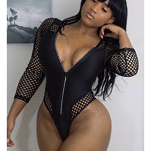 

Women's One Piece Monokini Swimsuit Open Back Slim Solid Color Black Swimwear Padded Bodysuit V Wire Bathing Suits New Fashion Sexy