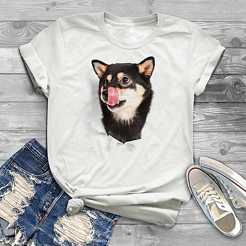 

Women's Plus Size Print Dog Graphic T shirt Large Size Crewneck Short Sleeve Basic Tops XL XXL 3XL White Big Size