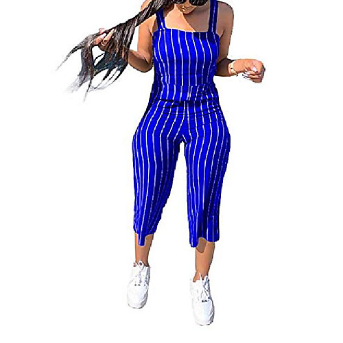 

women's summer stripe overall sleeveless jumpsuits casual wide leg pants palazzo bodycon romper plus size