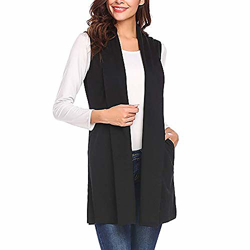 

kulywon women casual sleeveless cape shawl pocket draped open front cardigan vest coat black