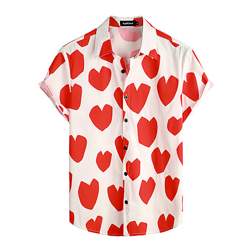 

Men's Shirt Floral Short Sleeve Daily Tops 100% Cotton Basic Boho Red / White