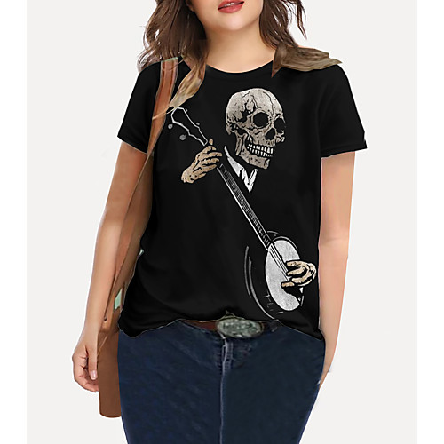 

Women's Plus Size Print Graphic Skull T shirt Large Size Crewneck Short Sleeve Basic Tops XL XXL 3XL Black Big Size