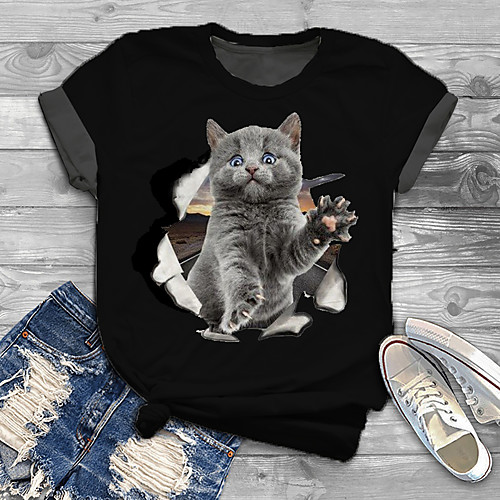

Women's Plus Size Print Cat Graphic Animal T shirt Large Size Crewneck Short Sleeve Tops XL XXL 3XL Black Big Size