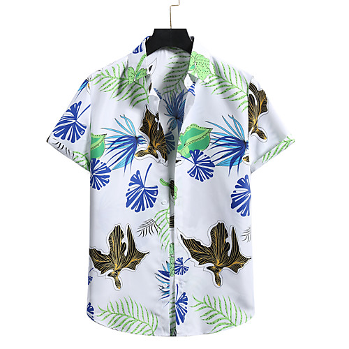 

Men's Shirt Other Prints Tropical Short Sleeve Casual Tops White Black Yellow